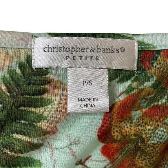 Christopher Banks Tropical Print Tunic Sheer Hemline Aqua/Multi Colored Size SP - Picture 4 of 10